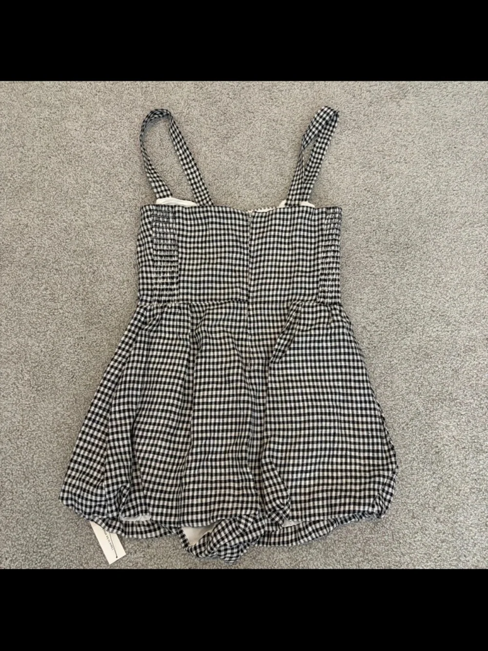 Reformation Black and White Gingham Lydia Linen Romper